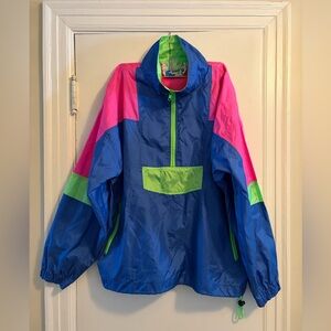 Vintage Pacific Scene Neon Color Block Windbreaker Jacket Size Large